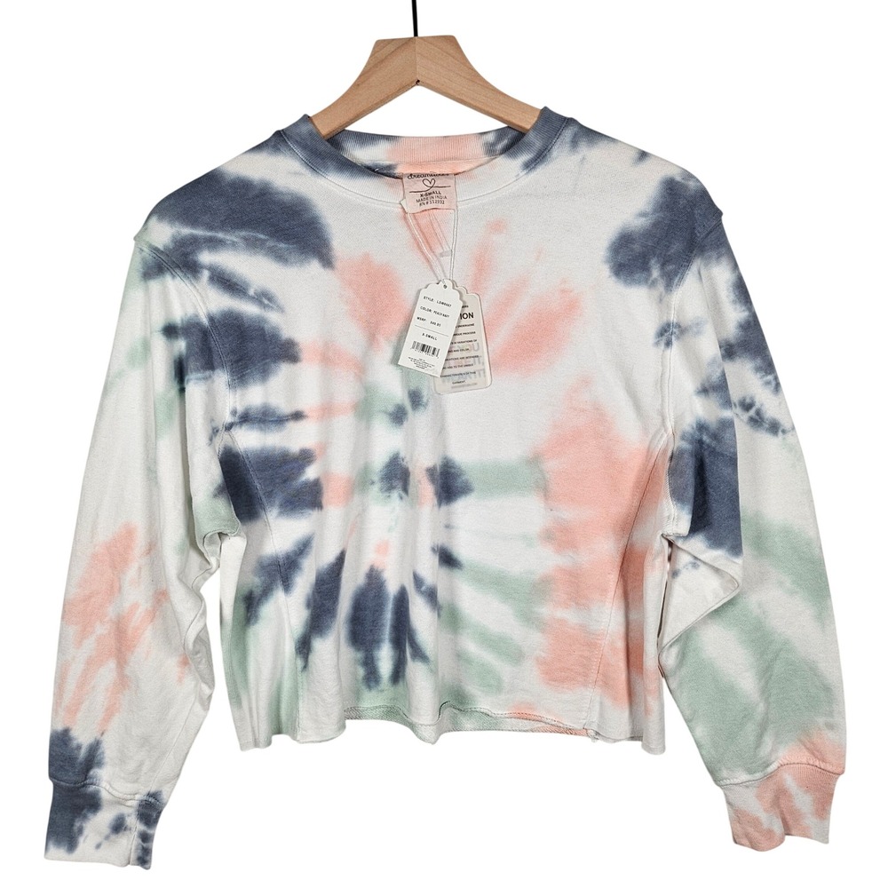 NEW Dreamsicle Tie Dye Sweatshirt Women XS Cropped Peach Navy LSW6667